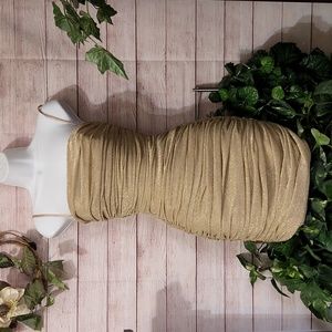House of CB Ella Ruche Gold Mini Dress XS